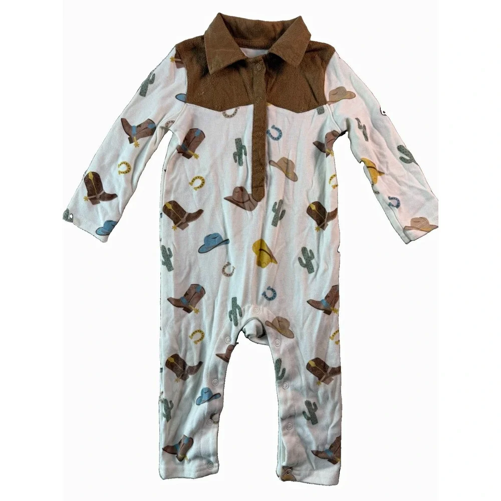 Baby Starters Boys 18M Cowboy Western Romper Boots Cactus Horseshoe
